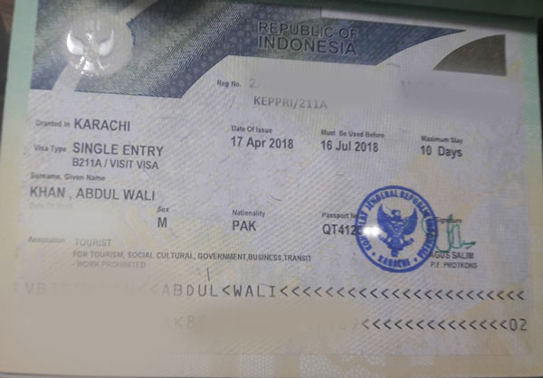 indonesia visit visa for pakistani